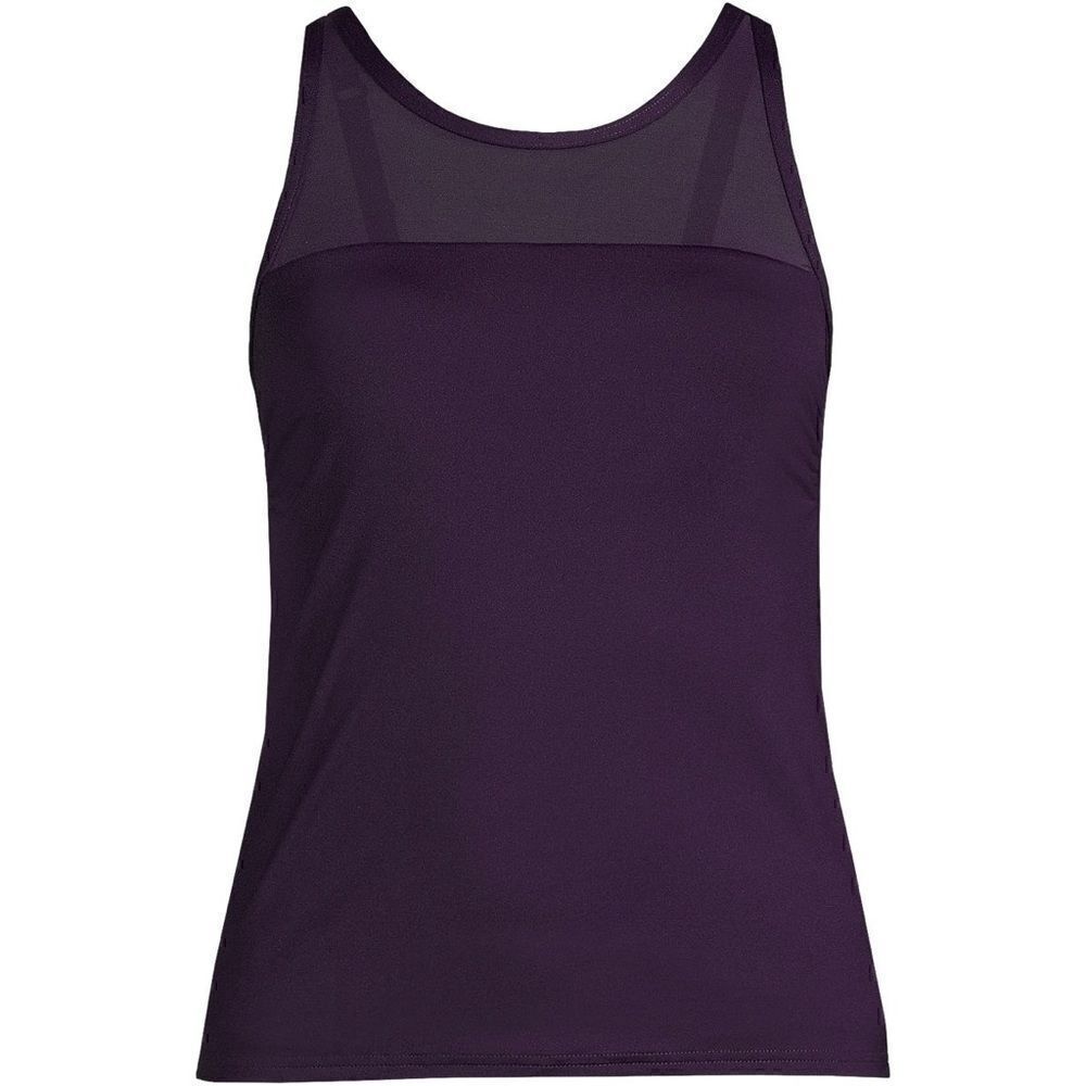 Land's End Plus Standard high neck Power mesh lined tankini soft Blackberry Var